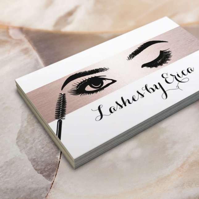 Carte De Visite Rose Gold Stripe Lashes Eyelash Eyes Artiste maqui (Créateur téléchargé)