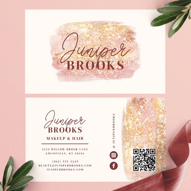 Carte De Visite Rose Gold Sunset Parties scintillant Médias sociau (Créateur téléchargé)