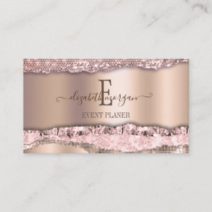 Carte De Visite Rose Gold Tendance Diamants Paillettes Monogramme