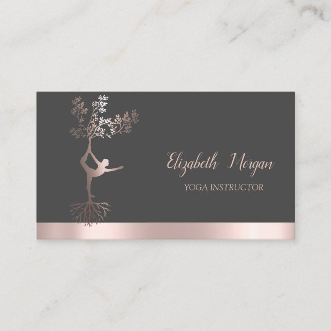 Carte De Visite Rose Gold Tree femmes Silhouette, instructrice de  (Devant)