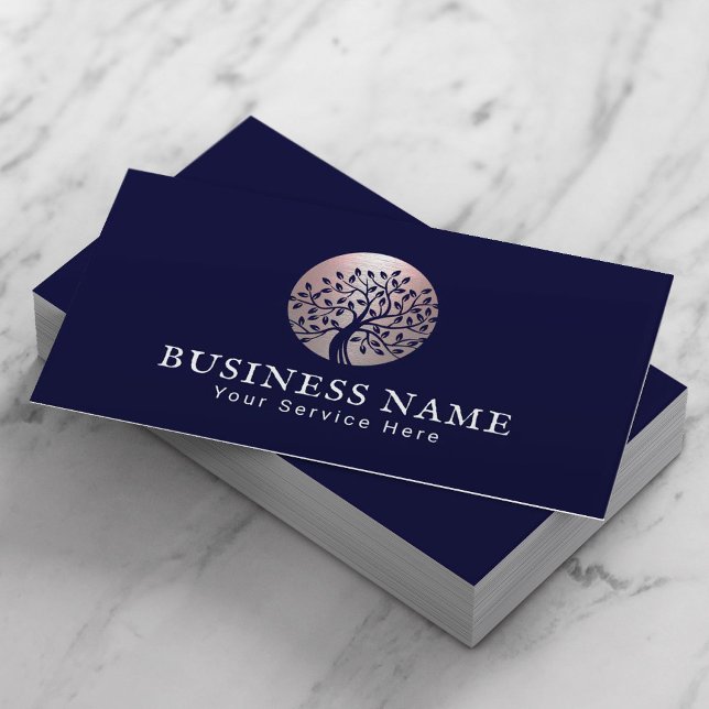 Carte De Visite Rose Gold Tree Logo Conseiller Vie Entraîneur Mari (Créateur téléchargé)