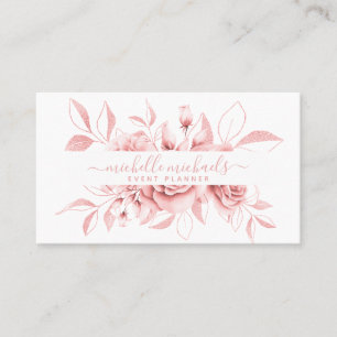 Carte De Visite Rose Gold White Floral Aquarelle Planificateur d'
