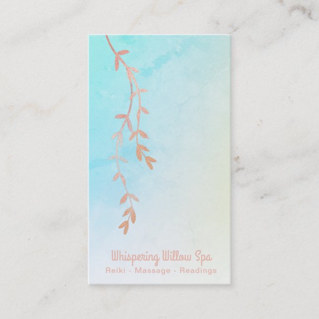 Carte De Visite *~* Rose Gold Willow Tree Branch Pastel Rainbow (Devant)