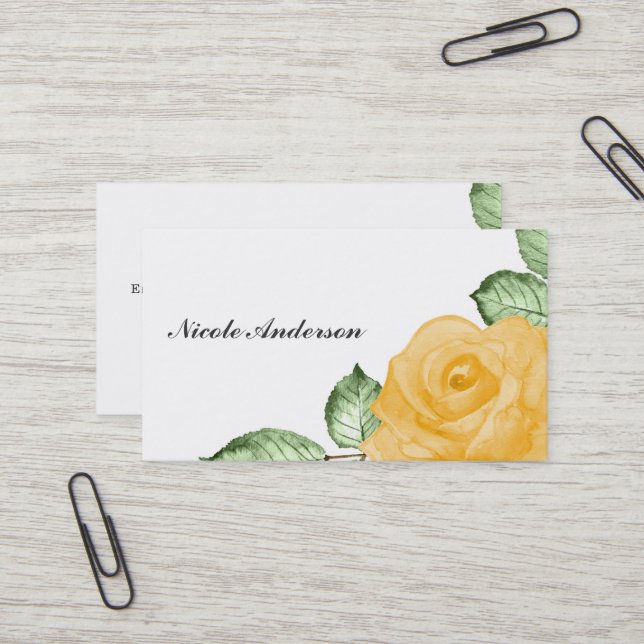 Carte De Visite Rose Jaune Chic Élégant Floral Pays Rustique (Devant/Arrière en situation)