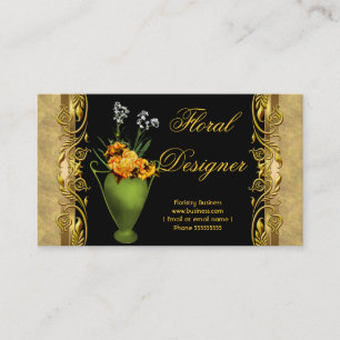 Carte De Visite Rose jaune élégante Fleuriste Or Noir