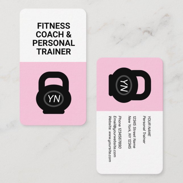 Carte de visite rose kettlebell pour entraîneur pe (Devant / Derrière)