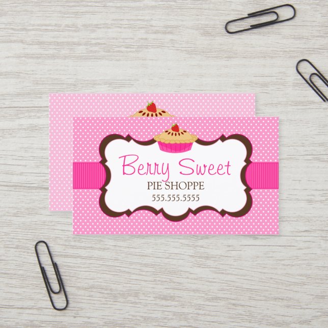 Carte De Visite Rose lunatique de boulangerie de tarte (Devant/Arrière en situation)