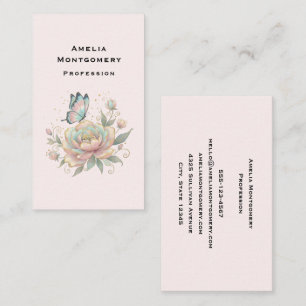 Carte De Visite Rose Magique et Papillon Couleurs Pastel