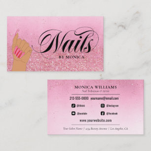 Carte De Visite Rose manucuriste Nail Tech Red Glam Parties scinti