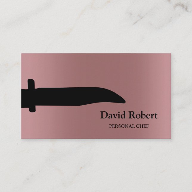 Carte De Visite Rose métallique Gold Chef Couteau Moderne (Devant)