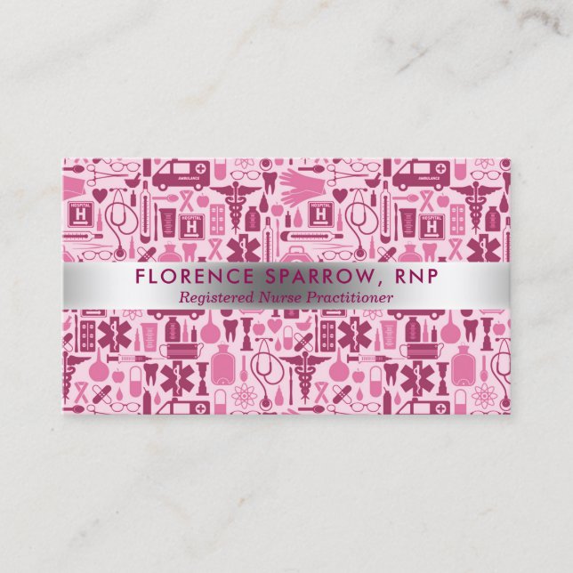 Carte De Visite Rose moderne de motif de soins pour infirmière (Devant)