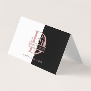 Carte De Visite Rose moderne Gold Split Personnalisé Monogramme A,