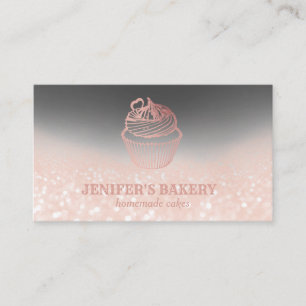 Carte De Visite Rose moderne or glittery cupcake boulangerie maiso