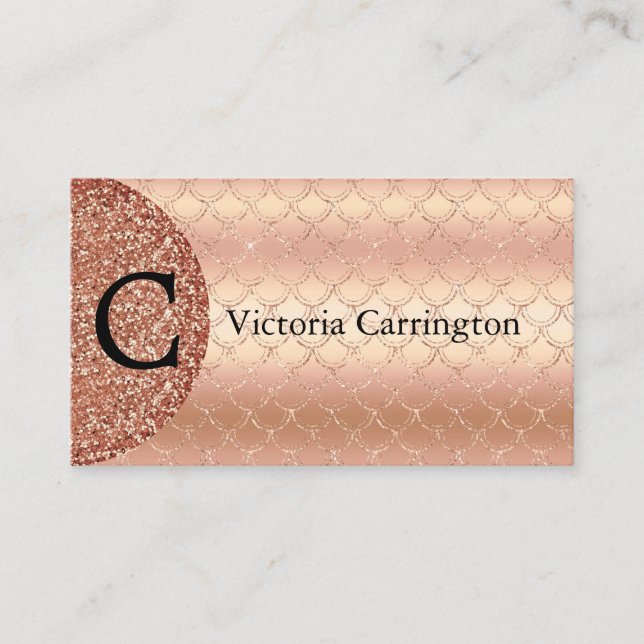 Carte De Visite Rose Monogramme or Parties scintillant Mermaid Mot (Devant)
