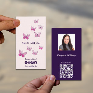 Carte De Visite Rose Nice de vous rencontrer QR Code Social Papill