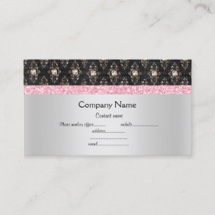 Carte De Visite Rose noir floral élégant semi brillant entreprise