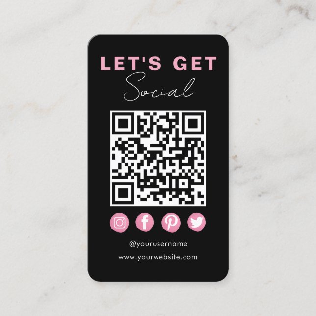 Carte De Visite Rose Noir Moderne Connectez-Vous Avec Nous Code QR (Devant)