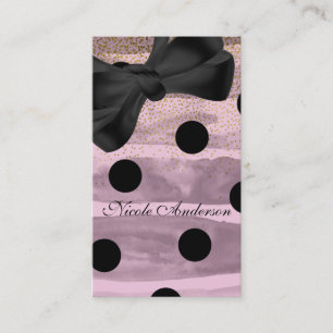 Carte De Visite Rose & Noir Or Pois Chic Bow Moderne