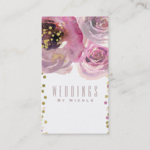 Carte De Visite Rose & Or Moderne Floral Aquarelle Chic