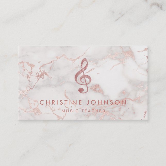 Carte De Visite rose or musique treble clef (Devant)