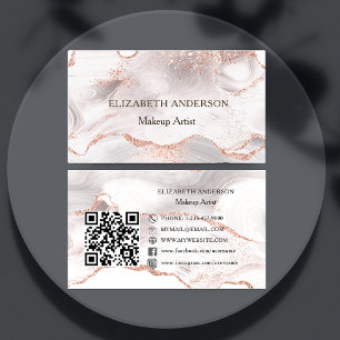 Carte De Visite Rose or rose agate QR code médias sociaux luxe
