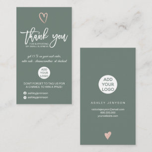 Carte De Visite Rose or script coeur vert logo commander merci