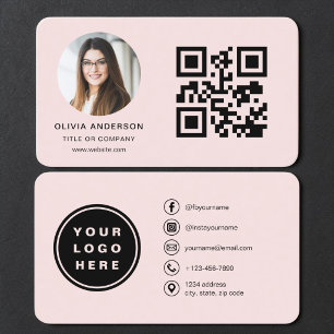 Carte de visite Rose Pâle avec Code QR Photo