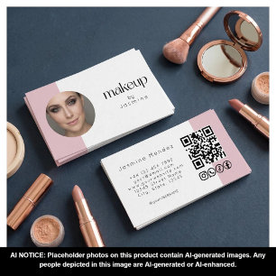 Carte De Visite Rose Pâle Blanc Icônes Réseaux Sociaux Code QR MUA