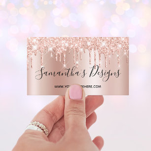 Carte De Visite Rose Pâle Doré Glitter Drips Ombre Boutique en Lig