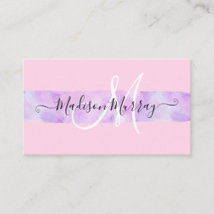 Carte De Visite Rose Pâle & Licorne Violet Lilac Monogramme Nom