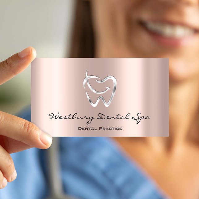 Carte De Visite Rose pâle logo sourire pour cabinet dentiste (Dental Studio Smile Logo Blush Rose Dentist Business Card)