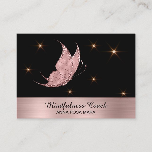 Carte De Visite *~* Rose Parties scintillant d'or papillon Mystica (Devant)