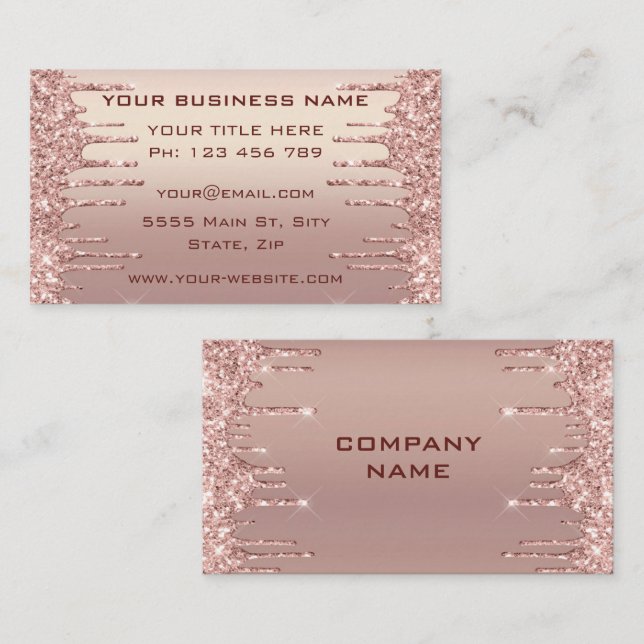 Carte de visite rose Parties scintillant Gold Conc (Devant / Derrière)