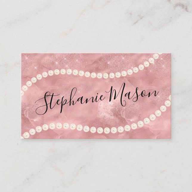 Carte De Visite Rose Parties scintillant or Gold Pearl Bijouterie (Devant)