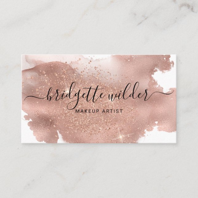 Carte De Visite Rose Parties scintillant or Script Signature maqui (Devant)