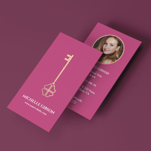 Carte De Visite Rose photo clé or Realtor rose
