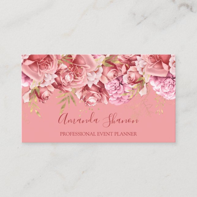 Carte De Visite Rose Pink Flowers Event Planner QR CODE (Devant)