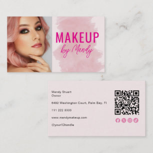 Carte de visite rose pour maquilleuse avec code QR