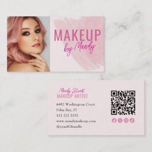Carte de visite rose pour maquilleuse avec QR code