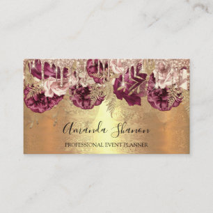 Carte De Visite Rose professionnel Gold Flowers Drip QR CODE Logo