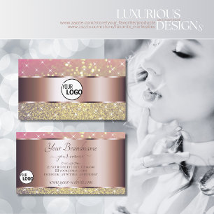 Carte De Visite Rose Purple Gold Glitter Stars with Logo Rose Gold