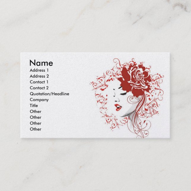 Carte De Visite rose_red, Nom, Adresse 1, Adresse 2, Contact 1... (Devant)