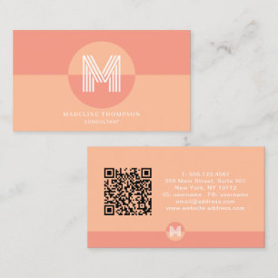 Carte De Visite Rose Rétro Géométrique Moderne Monogramme Code QR