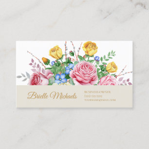 Carte De Visite Rose rose et jaune élégant de ressort floral