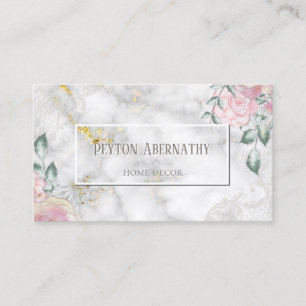 Carte De Visite Rose rose Floral et or Marbre Décor Maison