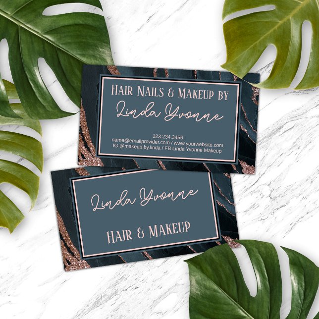 Carte De Visite Rose Rose Or Noir Marbre gris Agate Art Motif (Créateur téléchargé)