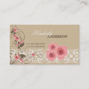 Carte De Visite Rose Roses Damask Lace Fleur Élégant Chic Vintage