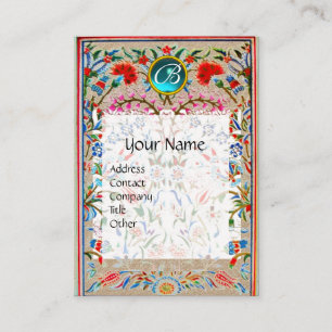 Carte De Visite ROSE ROUGE BLEU FLORAL DAMASK MONOGRAS Kraft