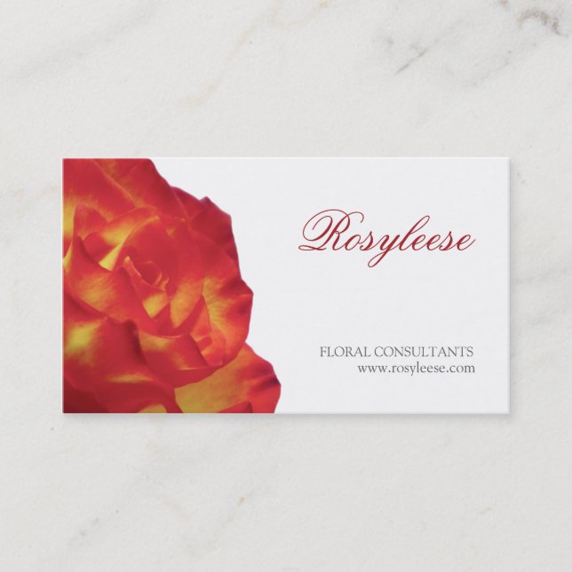 Carte De Visite Rose rouge et jaune - fleuriste/conseiller floral (Devant)