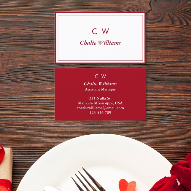 Carte De Visite Rose rouge minimaliste, 2 Frontières, signature (Créateur téléchargé)